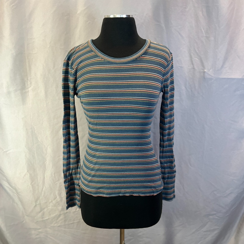 Madewell Givan Tee Womens 2XS Multicolor Stripe Supersoft Fine Ribbed Crew Neck